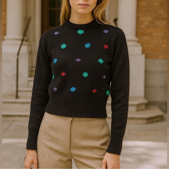 Meister Polka Dot Wool Knit Vintage Sweater in Black - Picture 1 of 10